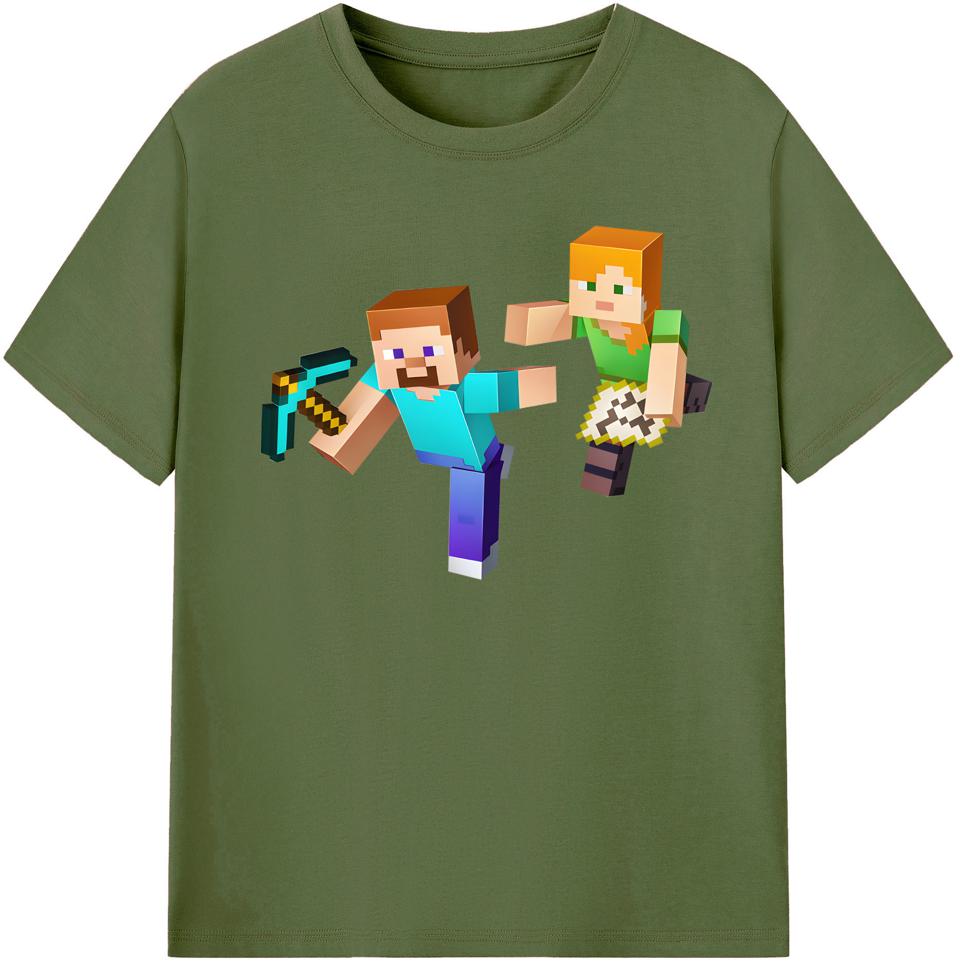 （画像用） マインクラフト ブロックの世界 Minecraft MC Block world 綿100％半袖Tシャツ（フロントプリント）